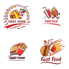 Playful Cartoon Fast Food Logos and Emblems Set
