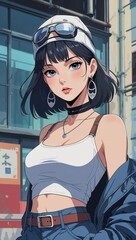 anime woman in street chic outfit portrait character cartoon manga design illustration