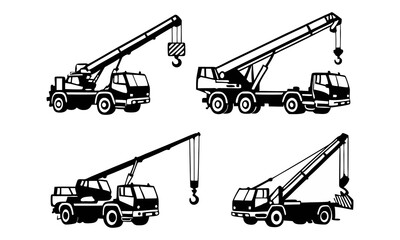 Set of Mobile Crane Vehicles Silhouettes