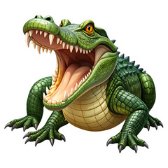 Obraz premium Dynamic PNG vector of a fierce alligator with open mouth and sharp teeth, perfect for wildlife illustrations, jungle designs, and predator-themed projects