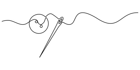 Button and needle icon line continuous drawing vector. Editable stroke