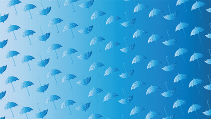 Blue Umbrella Seamless Vector Pattern Background with Raindrops