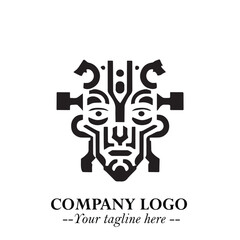 Head of Robot Logo Symbol in Black on the White Background Futuristic Minimalist Illustration