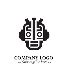 Head of Robot Logo Symbol in Black on the White Background Futuristic Minimalist Illustration