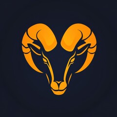Minimal golden-orange ram head logo on navy background with fierce expression.