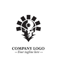 Head of Robot Logo Symbol in Black on the White Background Futuristic Minimalist Illustration