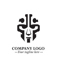 Head of Robot Logo Symbol in Black on the White Background Futuristic Minimalist Illustration