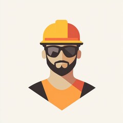 Flat illustration of construction worker in safety gear and helmet