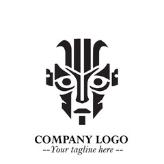 Head of Robot Logo Symbol in Black on the White Background Futuristic Minimalist Illustration