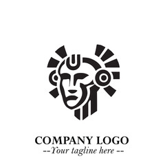 Head of Robot Logo Symbol in Black on the White Background Futuristic Minimalist Illustration