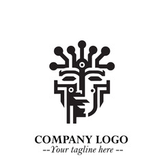Head of Robot Logo Symbol in Black on the White Background Futuristic Minimalist Illustration