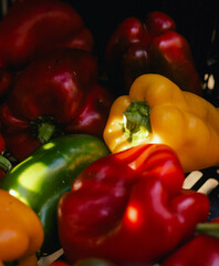 Fresh vegetables at small local urban market. Organic produce on sale at outdoor farmer market. Selling fresh crops and veggies harvest. European urban setting. Close up. Part of the series