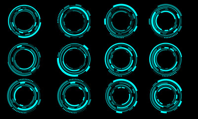 Set of sci fi blue circle user interface elements technology futuristic design modern creative on black background vector