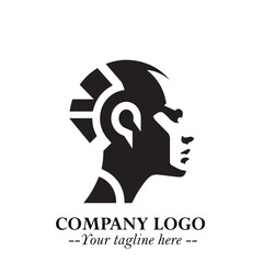 Head of Robot Logo Symbol in Black on the White Background Futuristic Minimalist Illustration