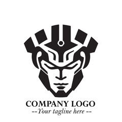 Head of Robot Logo Symbol in Black on the White Background Futuristic Minimalist Illustration