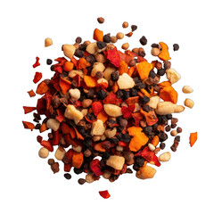 Dried vegetable and spice mix overhead shot transparent background