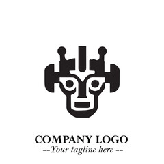 Head of Robot Logo Symbol in Black on the White Background Futuristic Minimalist Illustration