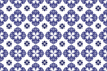 Seamless Indigo Blue and White Ornate Floral Quatrefoil Pattern