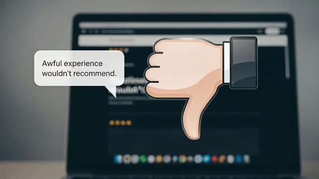 A bad feedback on a laptop screen for the concept of negative experience.