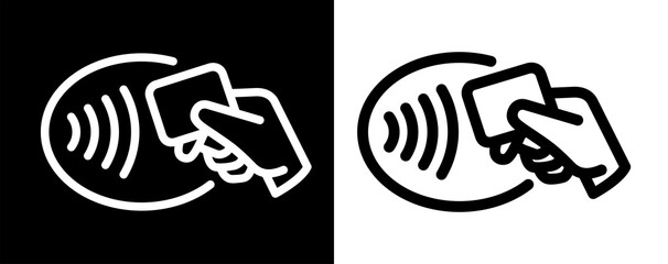 Contactless payment icon (NFC). Symbol of purchase or store, cash register or bank card. Cashless payment. Raster icon.