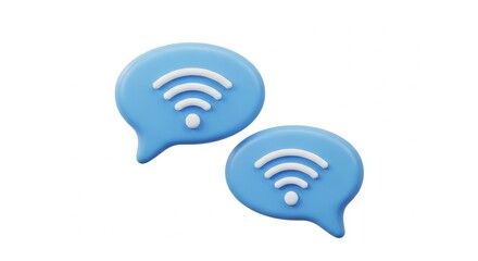 Digital communication concept with two speech bubbles featuring Wi-Fi symbols on white background