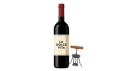 Bottle of Red Wine with Corkscrew Celebrating La Dolce Vita, Italian Lifestyle