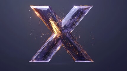 Cracked crystal letter X with glowing core and realistic shattered texture