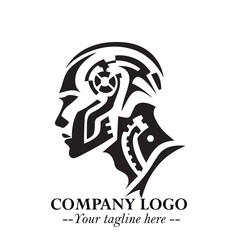 Head of Robot Logo Symbol in Black on the White Background Futuristic Minimalist Illustration