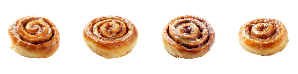 Freshly baked cinnamon rolls with icing arranged a transparent background generative ai