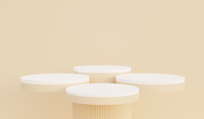 Beige and white podium, beige background for advertising fashion products, cosmetics, spa, skin care cream, premium popular perfume, 3D illustration.