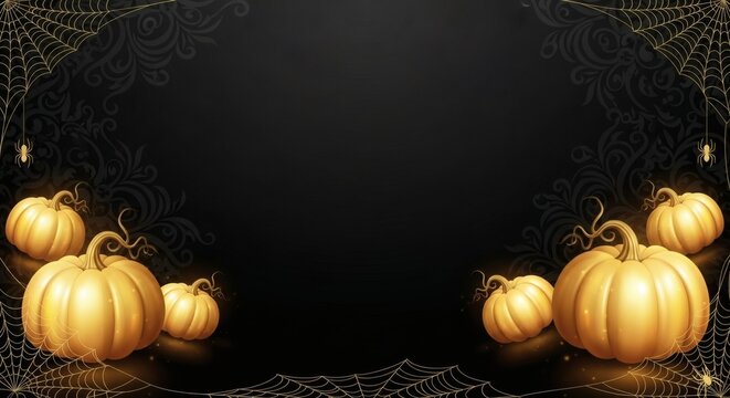 Elegant Halloween Background with Golden Pumpkins and Spooky Elements A Festive Design