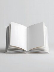 Open notebook with blank white sheets, isolated on white background