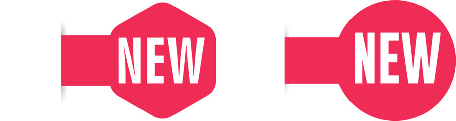 Set of red new tag stickers vector illustration for product promotion isolated on white background