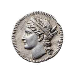 Ancient silver coin with profile portrait