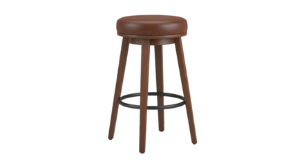Brown Swivel Bar Stool with Wooden Legs and Footrest