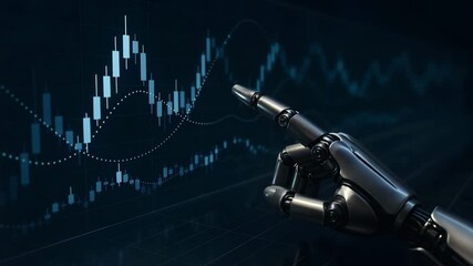 A robotic hand interacting with financial charts for the concept of AI and finance. - Powered by Adobe