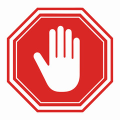 Obraz premium Red octagon stop sign with white hand symbol
