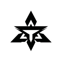 Modern abstract geometric star symbol with sharp edges. Futuristic tribal warrior emblem logo design vector icon illustration.