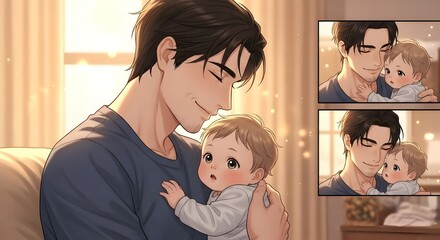 Father and Baby – Emotional Illustrations of Caring, Confused & Frustrated Parenting Moments