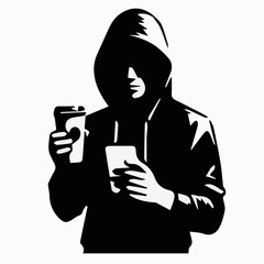 Man in Hoodie Drinking Coffee Silhouette