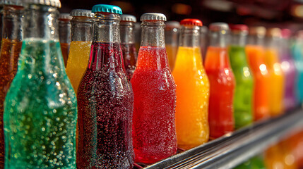 Colorful sweetened drinks in supermarket bottles. 18459111 1