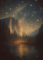 Fototapeta premium Ethereal night sky landscape wallpaper.