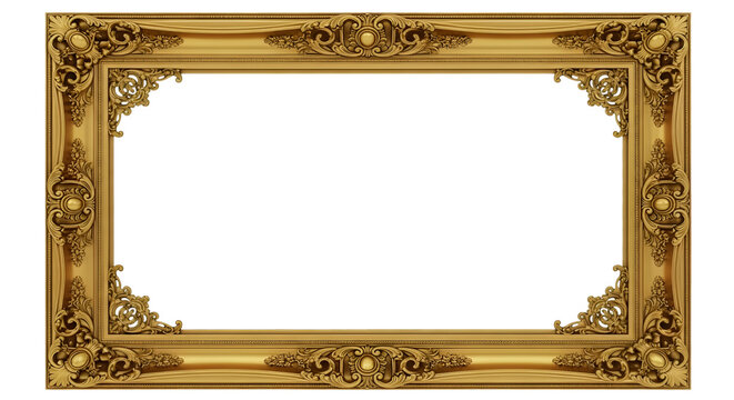 Ornate Gold Rectangular Picture Frame with Black Background