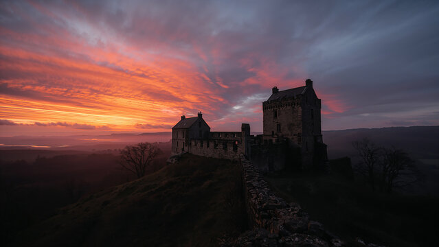 Majestic Castle at Sunset with Vibrant Sky Colors