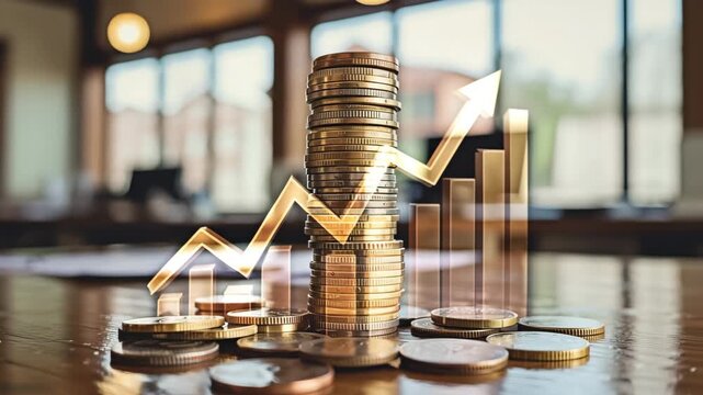 Profit growth with coin stack and upward financial chart