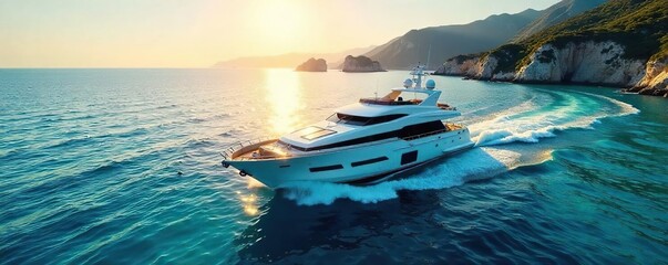 Luxury Yacht Cruise in the Mediterranean Sun-Drenched Azure Waters and Breathtaking Coastal Views