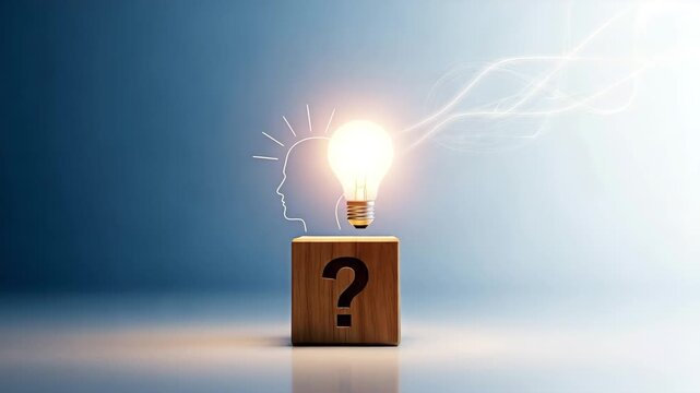Creative idea lightbulb on question block for problem solving