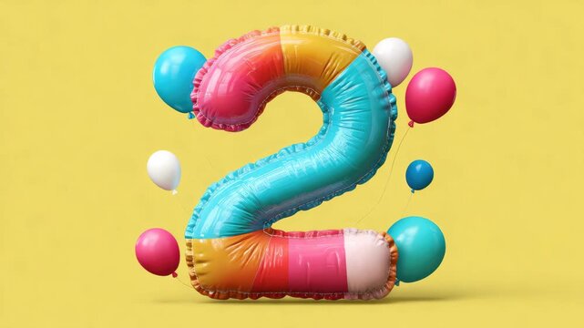 number two colorful birthday party balloon illustrated animation