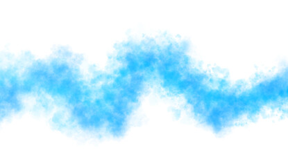 Vibrant light blue smoke wave isolated on transparent background, dynamic swirling cloud of mist moving in oscillating zigzag motion