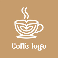Minimalist line art logo of a coffee cup with steam and a heart shape. Vector icon for a cafe, coffee shop, or beverage brand